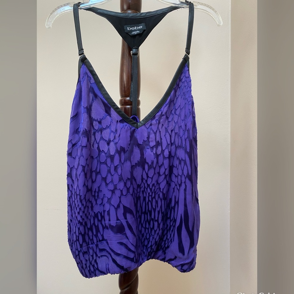 Bebe chiffon, silk & leather top!